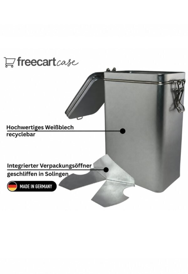 freecart case – coffee storage tin with package opener